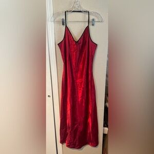 Adonna Dark Red Satin Slip Dress with Black Trim